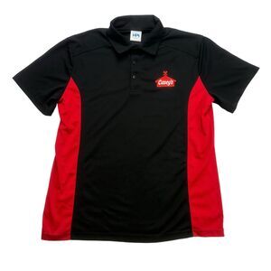 Caseys Polo Shirt Mens Large L Black Red Short Sleeve Workwear Employee